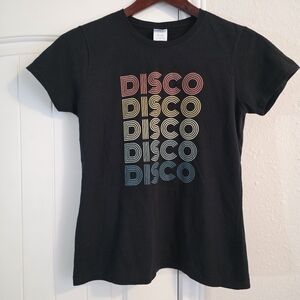 Port & Company Black Disco Print T-Shirt Size Small